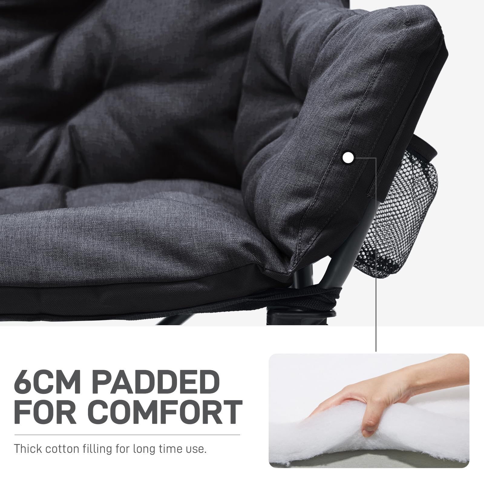 EVER ADVANCED Double Camping Chair for Adults 400KG, Heavy Duty Oversized Folding Camping Sofa Padded 6cm, Garden Foldable Chair Outdoor Luxury for Heavy People Camp Portable